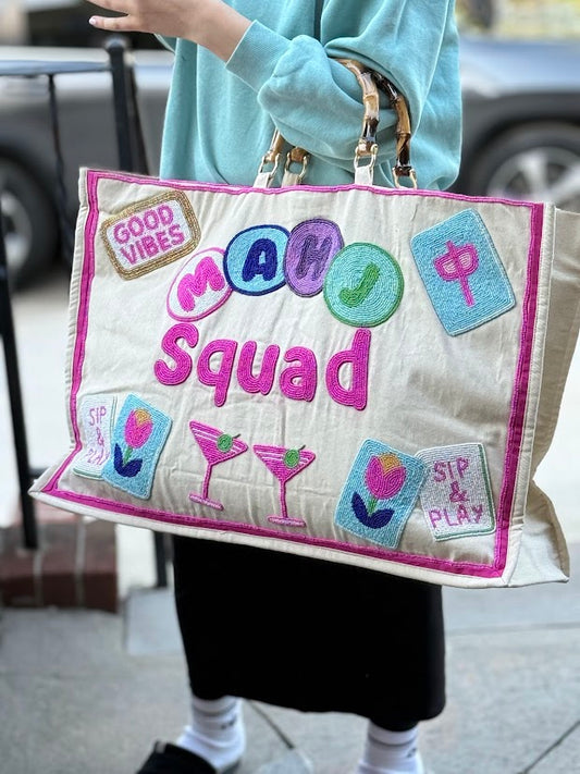 Mahj Squad | Beaded Mahjong Tote Bag
