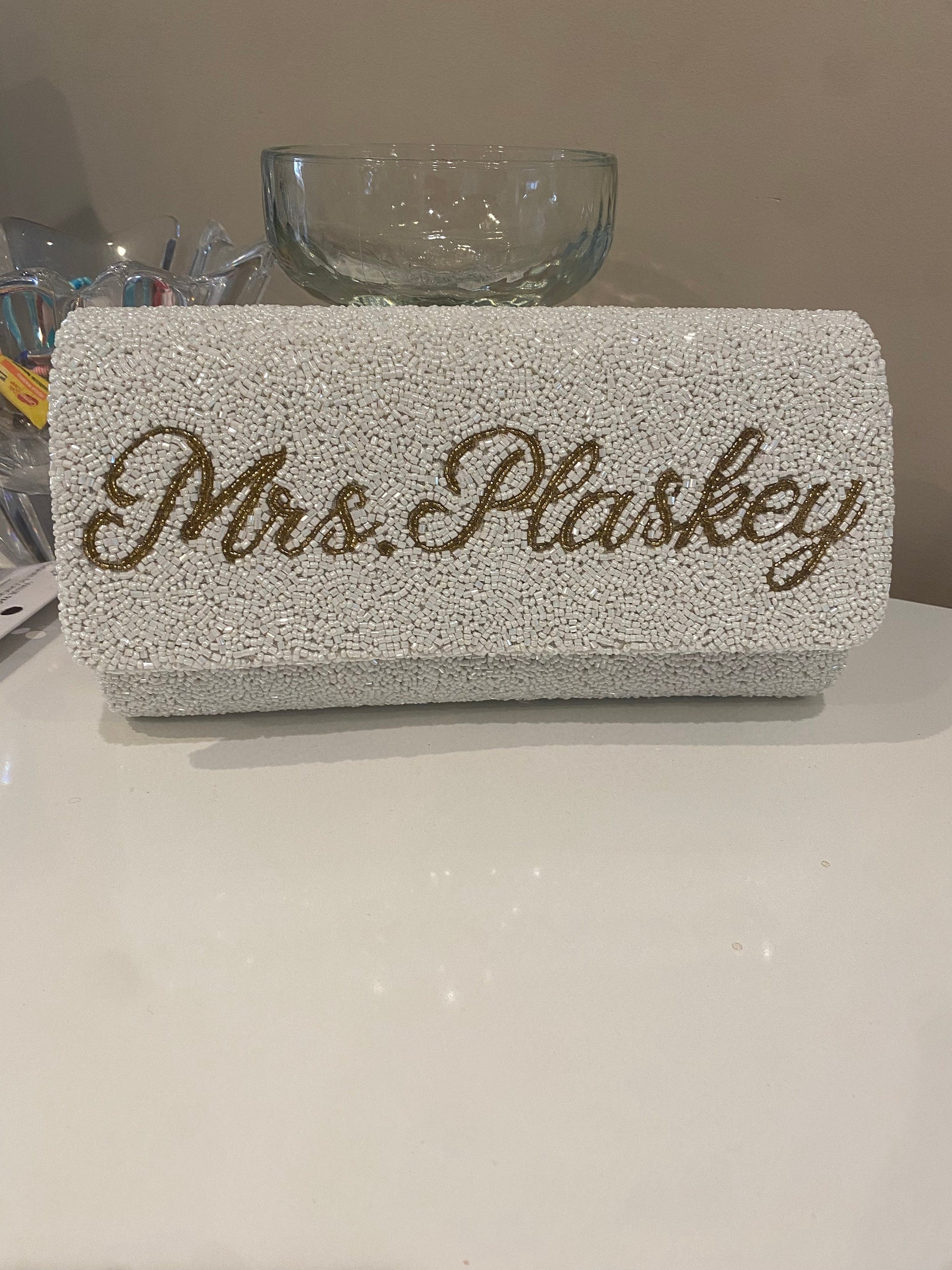 Custom name beaded bridal bag, evening clutch,mrs. Purse wedding day gift,bridesmaids mother of bride personalized clutch,Bachelorette bag,
