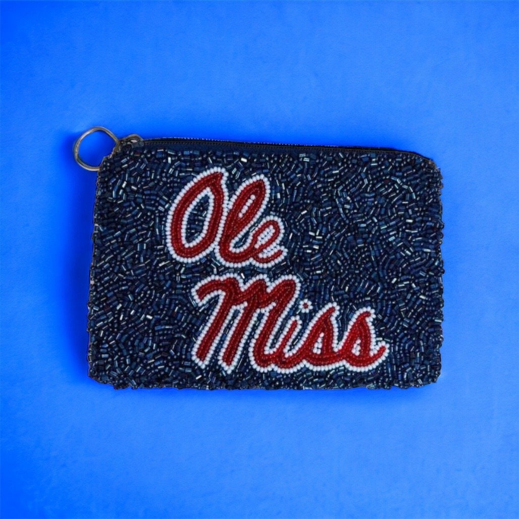 Beaded game day customized mini pouch, personalized corporate gift, company logo, money bag, change purse, bridal party gift, college team