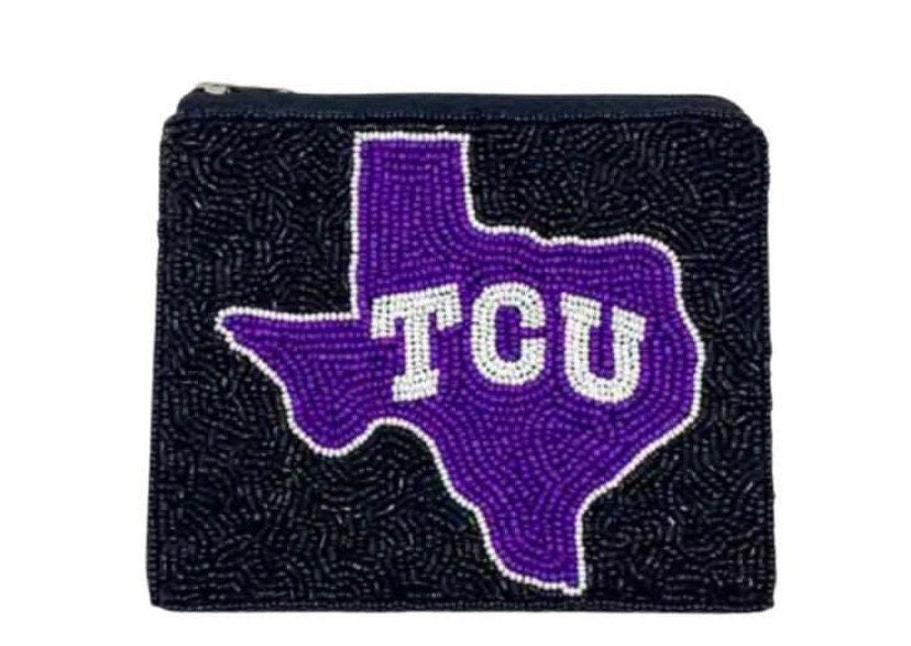 Beaded Letter customized coin pouch bag , money bag, change purse, bridal party gift, bachelorette, game day, college team