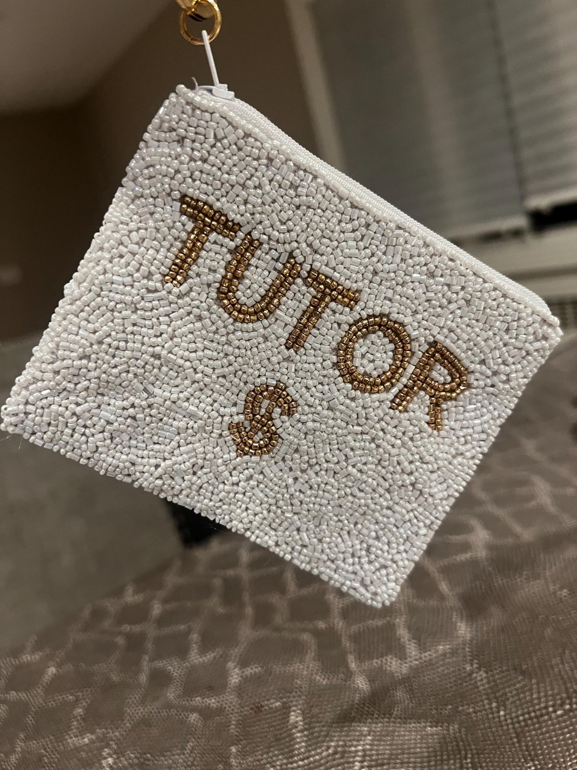 customized beaded mini pouch, personalized teacher, tutor gift, company logo, money bag, change purse, college team, game day, Mother’s Day,
