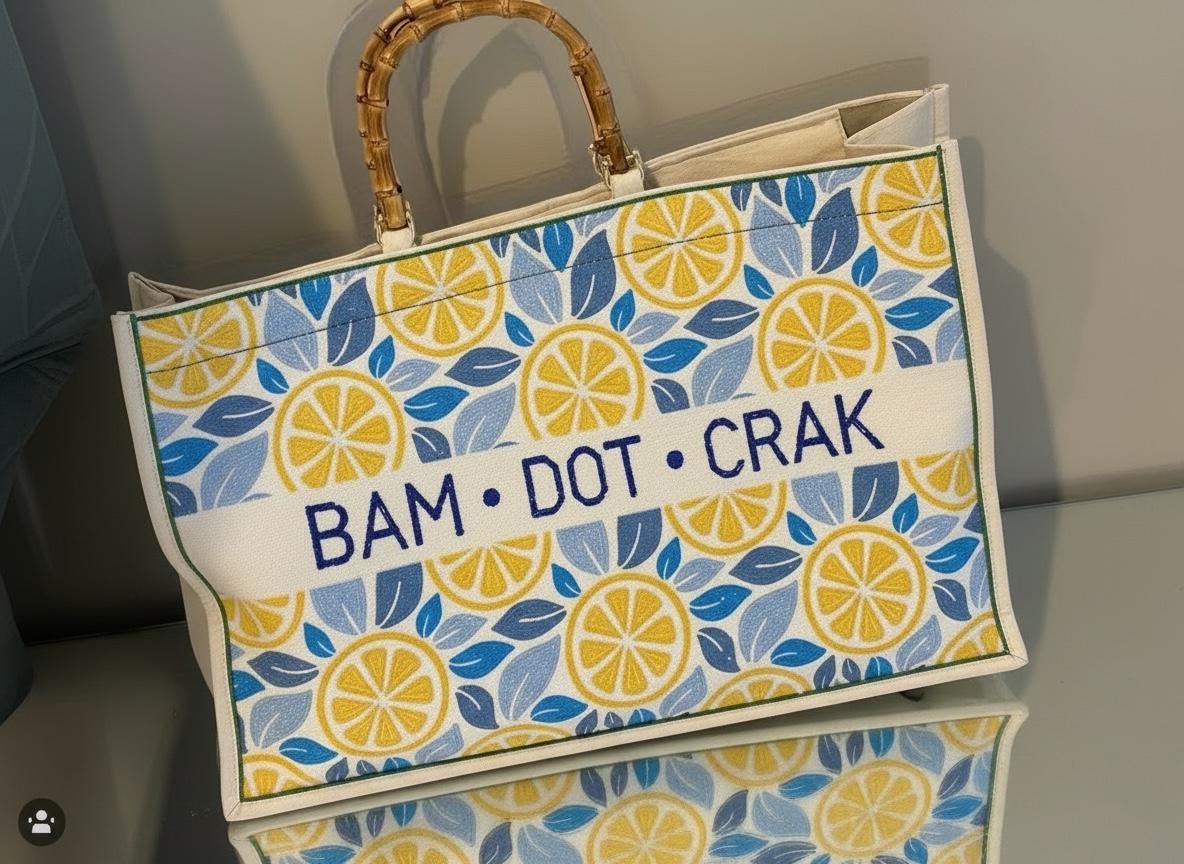 custom XL Mahjong canvas tote bag,lemons, amalfi,beaded design, bam dot crak, holds mat, tiles, and racks, personalized gift, game night bag