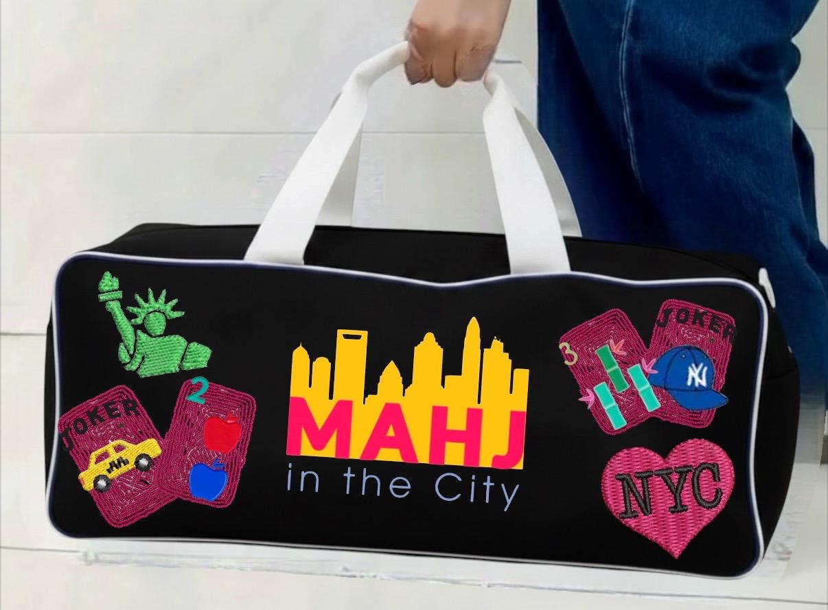 custom NYC Mahjong canvas duffel bag, New York theme, beaded handmade, bam dot crak, mahj club, personalized gift, girls game night bag,