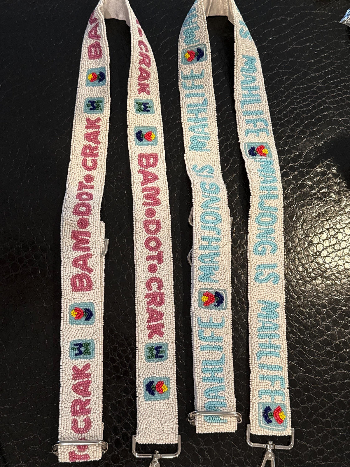 custom Mahjong beaded bag strap, bam dot crak, mahj tiles, personalized gift, everyday bag, game night bag, girls gift, adjustable bag strap
