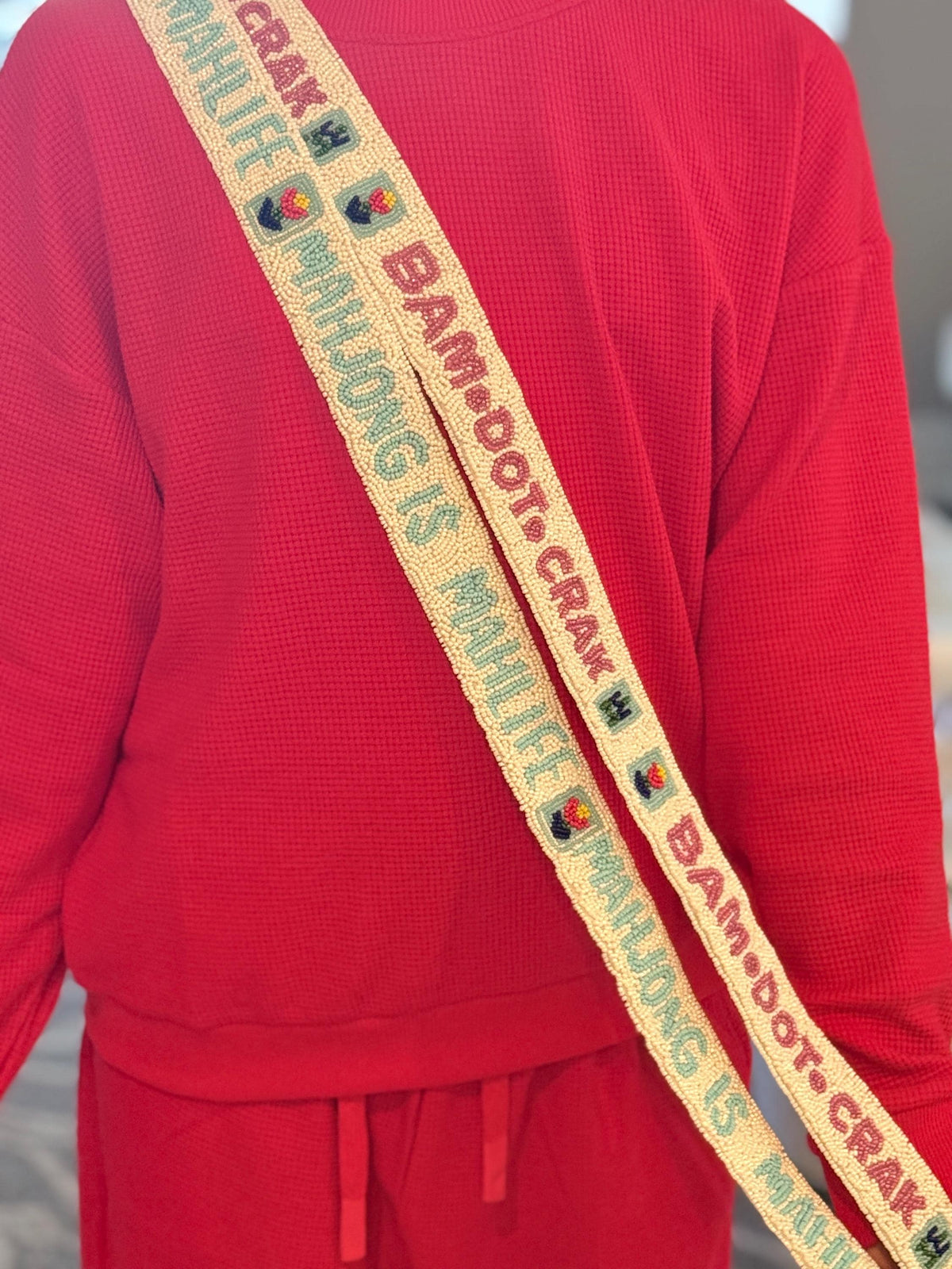 custom Mahjong beaded bag strap, bam dot crak, mahj tiles, personalized gift, everyday bag, game night bag, girls gift, adjustable bag strap