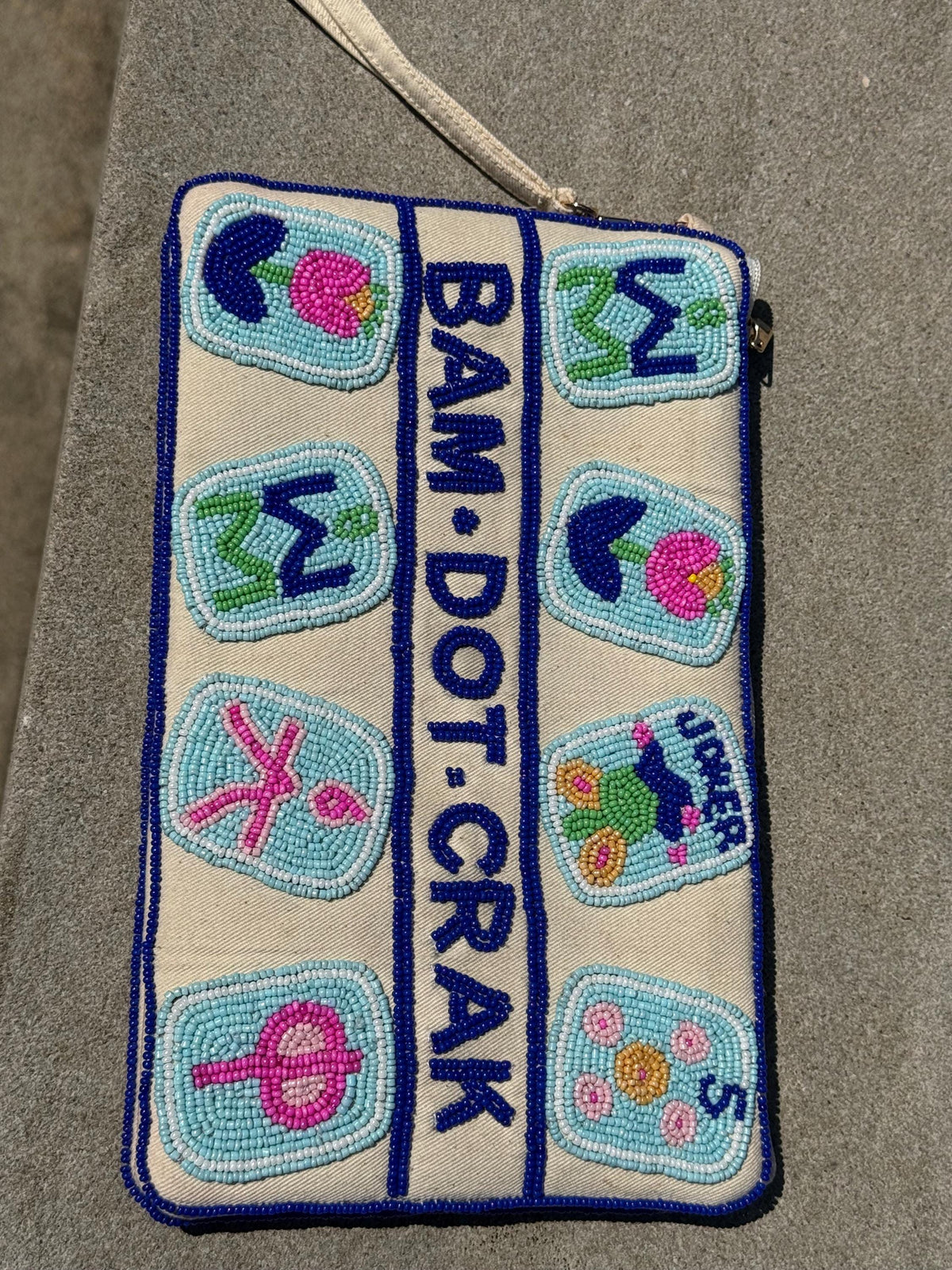 Mahjong Clutch Bag, Beaded Mahjong Purse, Mahjong Gift for Her, Mahjong Accessories, Game Night Bag, Beaded Wristlet, Mahjong Lover Gift