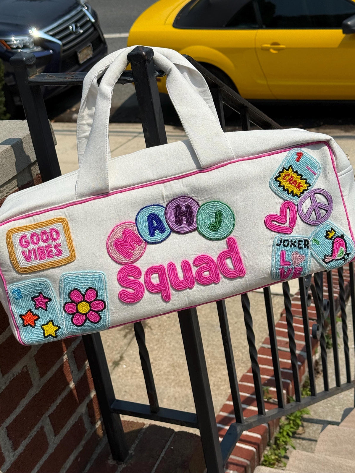 Mahjong Duffel Bag | Mahj Squad Beaded Bag | Mahjong Game Night Bag | Mahjong Gift for Her | Mahjong Player Gift | custom handbeaded design