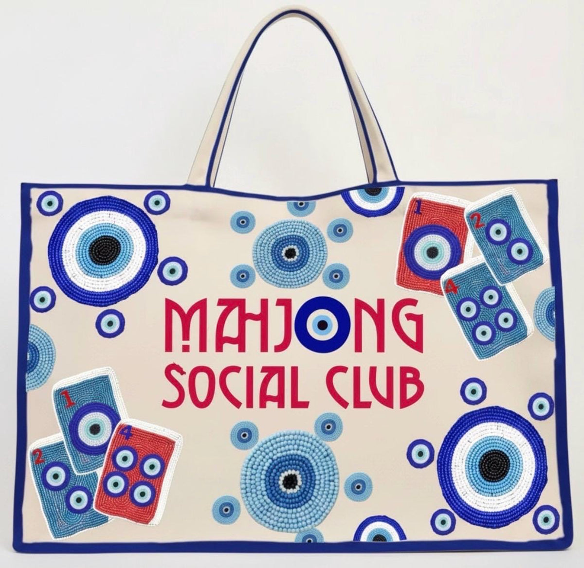 Evil Eye Mahjong Tote Bag | Mahjong Social Club Bag | beaded Mahjong Game Night Tote | Mahjong Gift | Evil Eye Bag | Custom Mahjong Tote |