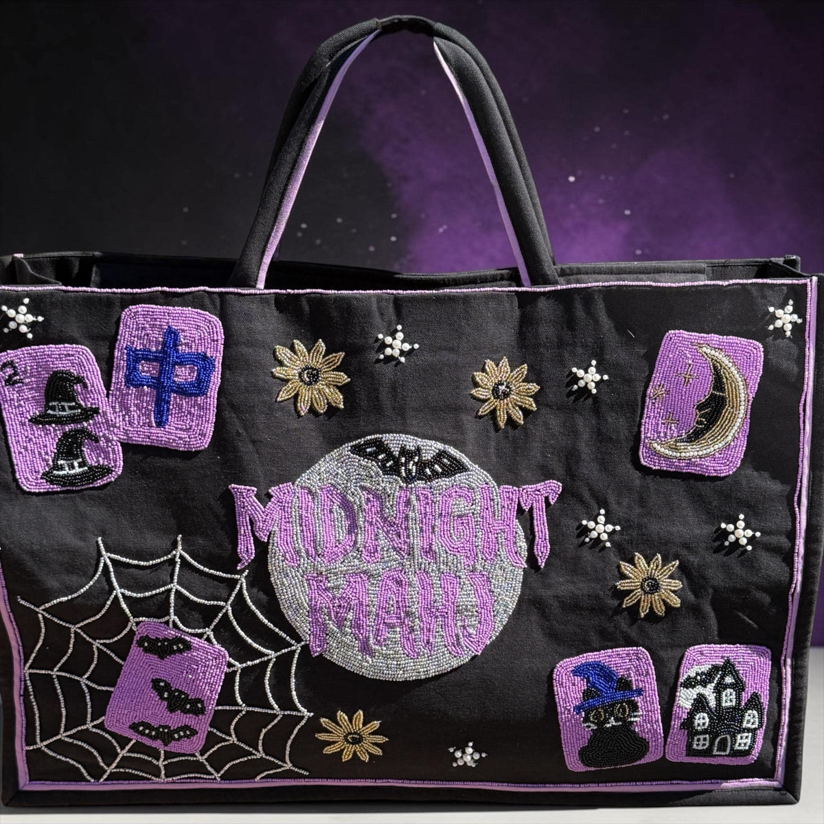 Halloween Mahjong Tote Bag | Beaded Mahjong Bag | Spooky Mahjong Tote | Halloween Game Night Bag | Witch Mahjong Bag | Mahjong Gift