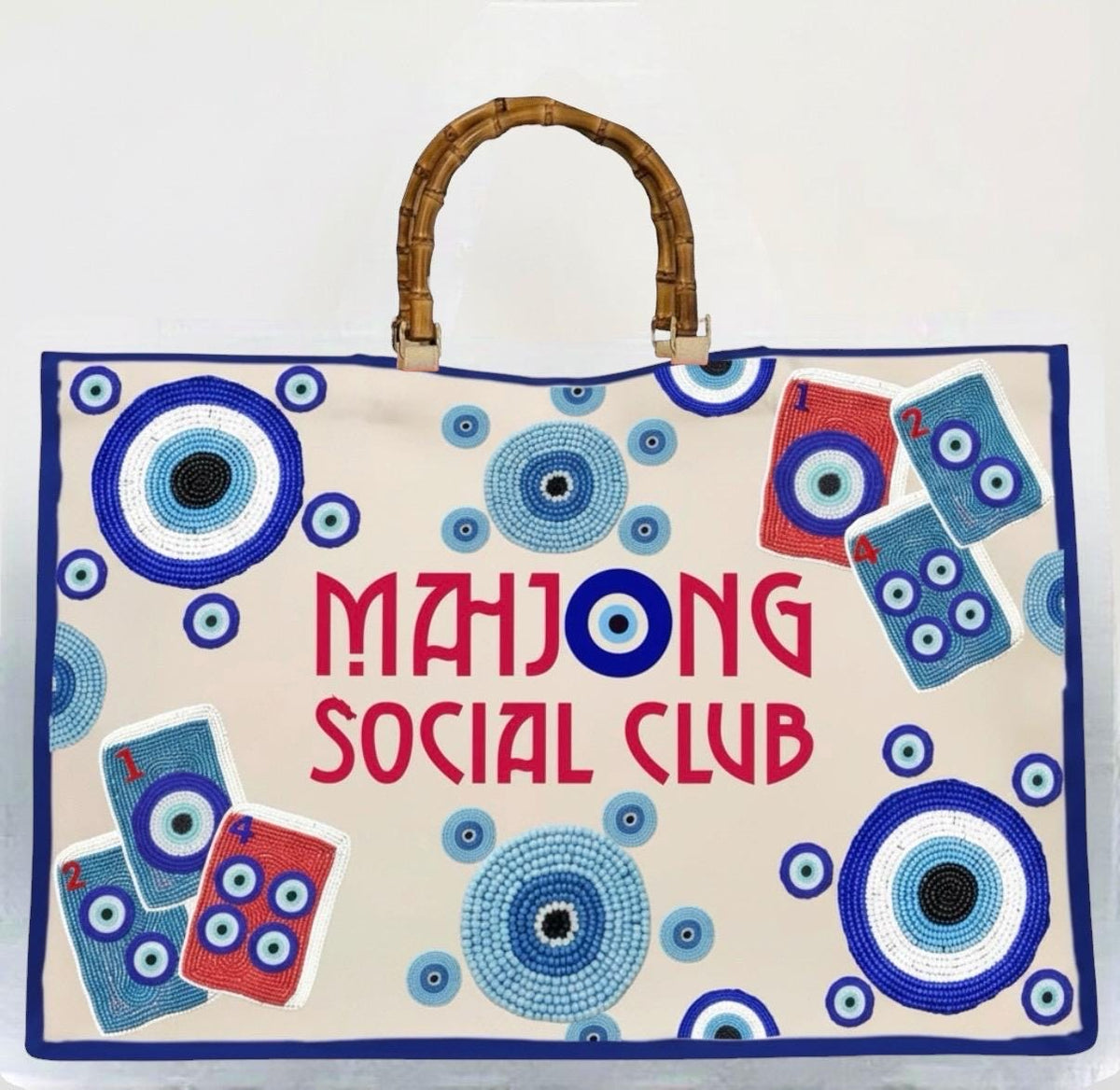 Evil Eye Mahjong Tote Bag | Mahjong Social Club Bag | beaded Mahjong Game Night Tote | Mahjong Gift | Evil Eye Bag | Custom Mahjong Tote |