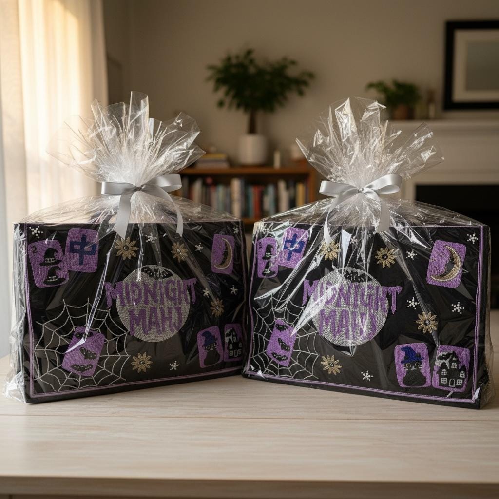 Halloween Mahjong Tote Bag | Beaded Mahjong Bag | Spooky Mahjong Tote | Halloween Game Night Bag | Witch Mahjong Bag | Mahjong Gift