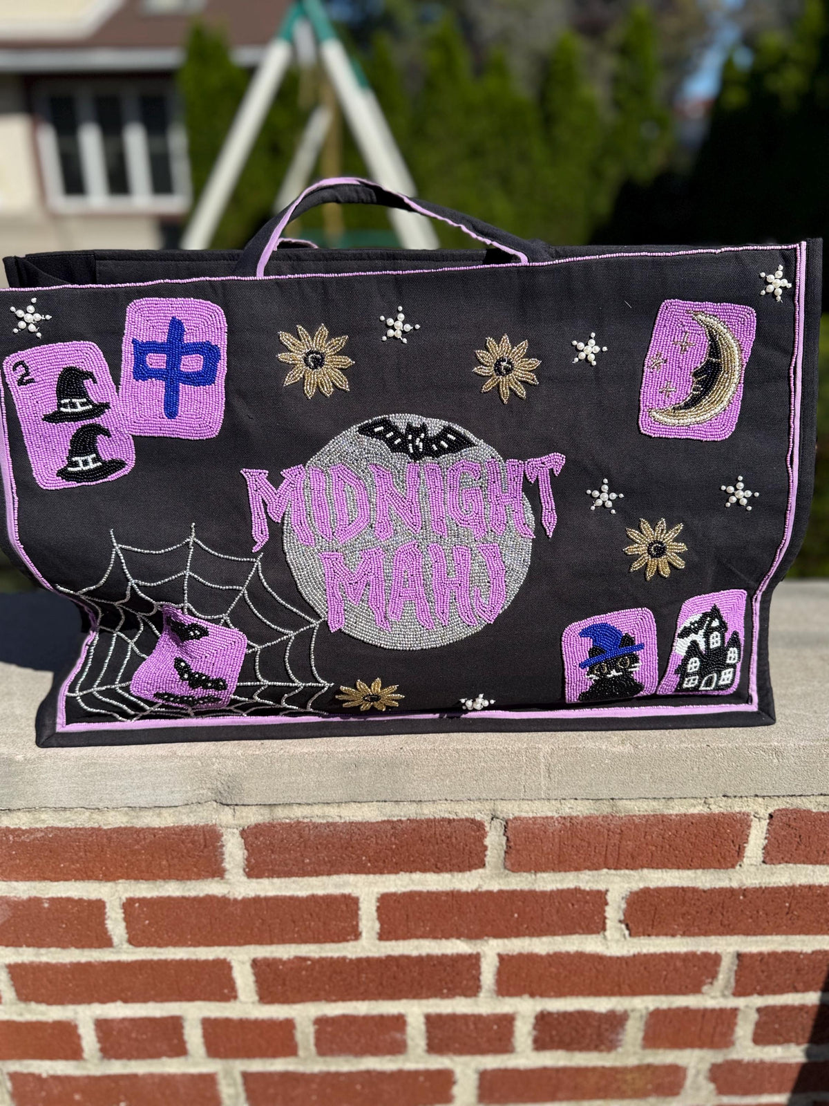 Halloween Mahjong Tote Bag | Beaded Mahjong Bag | Spooky Mahjong Tote | Halloween Game Night Bag | Witch Mahjong Bag | Mahjong Gift