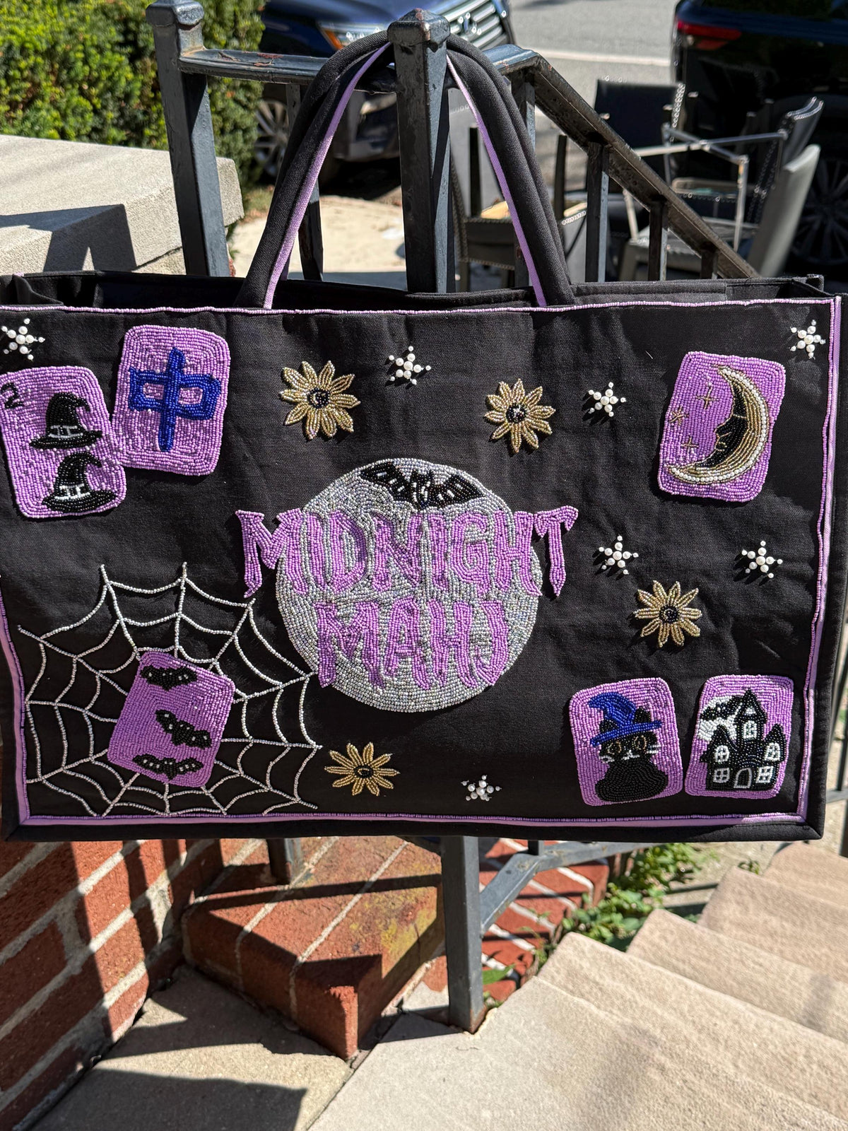 Halloween Mahjong Tote Bag | Beaded Mahjong Bag | Spooky Mahjong Tote | Halloween Game Night Bag | Witch Mahjong Bag | Mahjong Gift