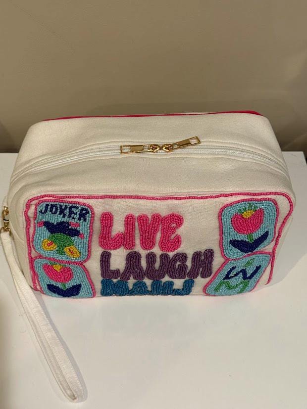 Personalized beaded Mahjong tile bag, Custom canvas wristlet pouch, Mahjong player gift, Mah Jongg tile storage organizer, game night gift