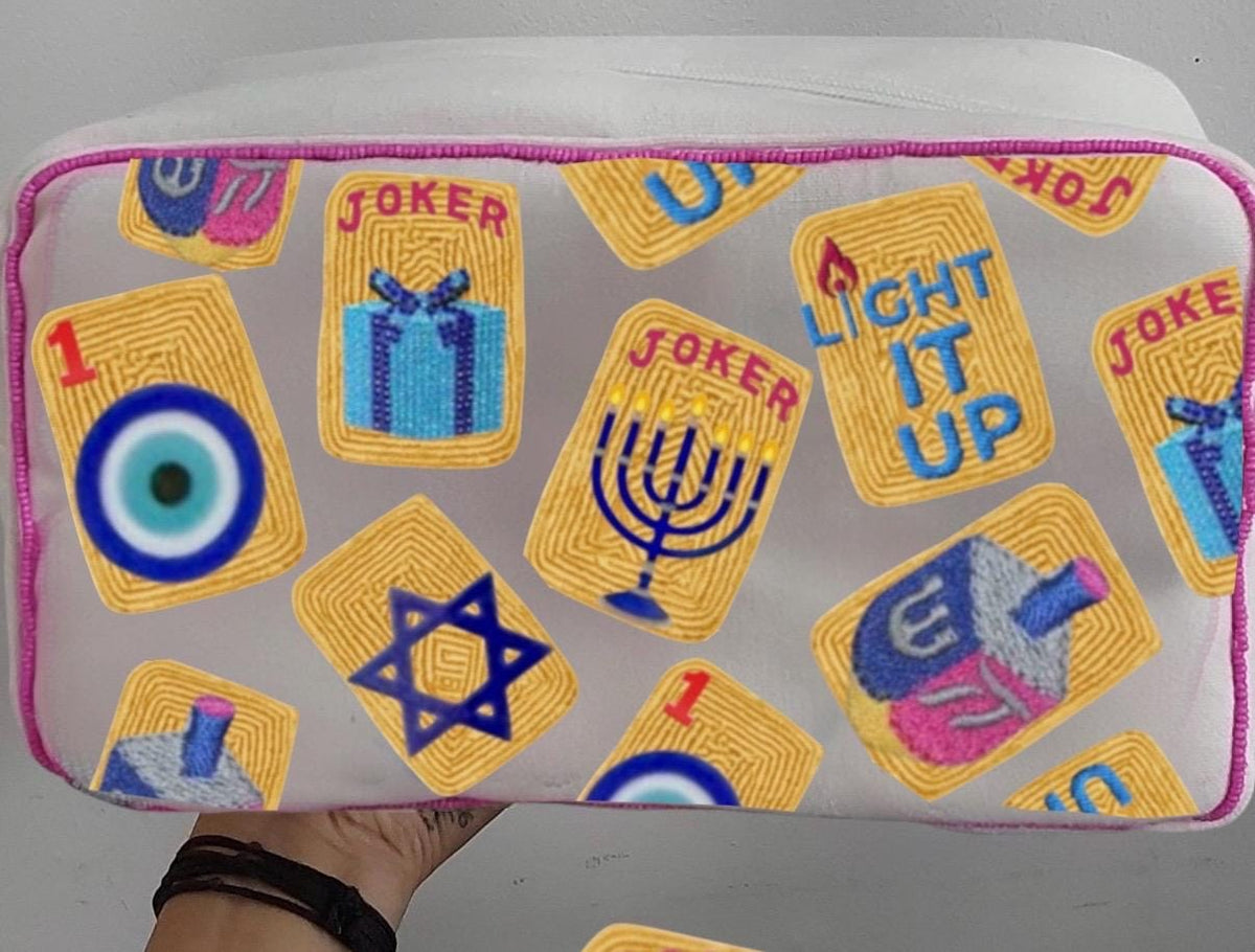 Hand-Beaded Hanukkah Mahjong Canvas tile Bag | Custom Mahj Chanukah Bag | Jewish Holiday Mahjong game night | Hanukkah Gift
