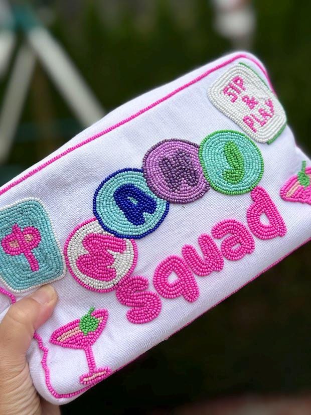 Personalized beaded Mahjong tile bag, Custom canvas wristlet pouch, Mahjong player gift, Mah Jongg tile storage organizer, game night gift
