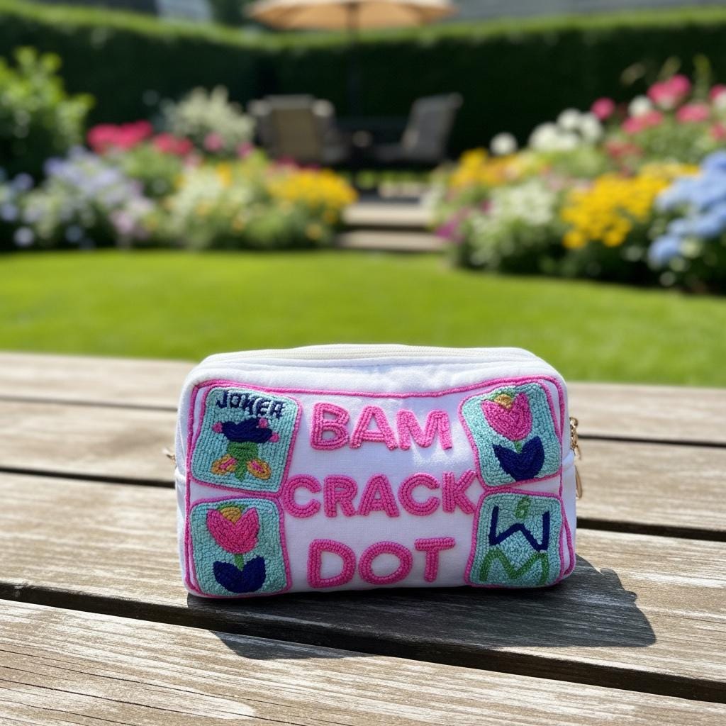 Personalized beaded Mahjong tile bag, Custom canvas wristlet pouch, Mahjong player gift, Mah Jongg tile storage organizer, game night gift