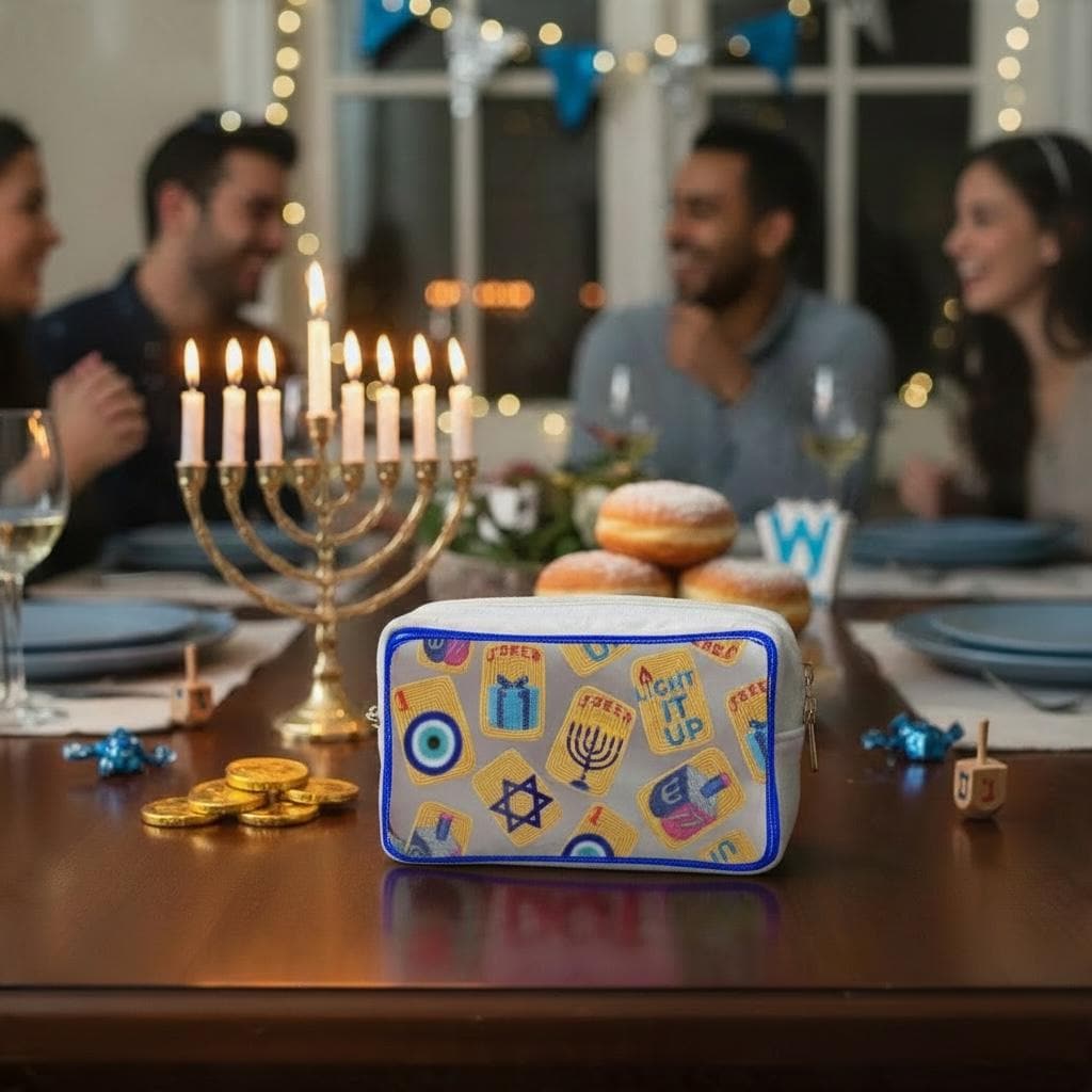 Hand-Beaded Hanukkah Mahjong Canvas tile Bag | Custom Mahj Chanukah Bag | Jewish Holiday Mahjong game night | Hanukkah Gift