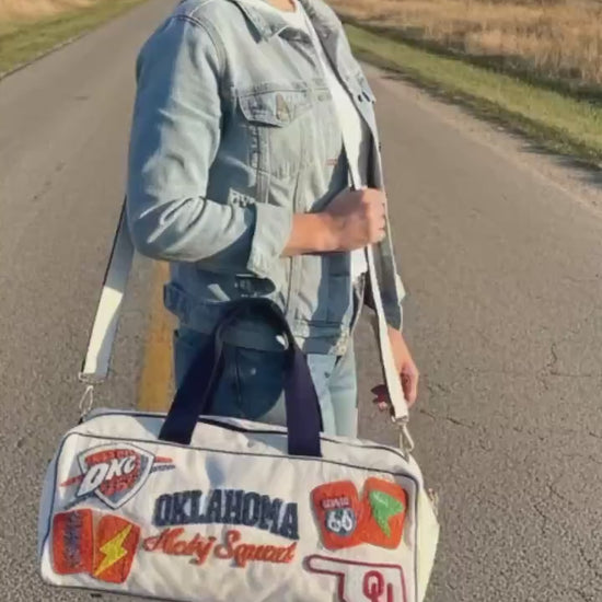 custom Mahjong duffel Oklahoma themed, handmade, beaded, okc thunder, bam dot crak, mahjong retreat gift,girls game night bag, ou university