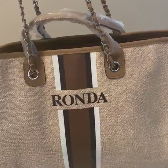 Custom tote monogram personalized striped canvas bridal honeymoon handbags shoulder jute Bridesmaid gift beach mommy bags Mini personalized