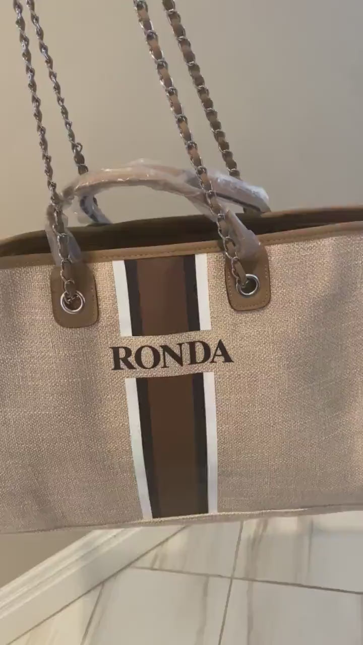 Custom tote monogram personalized striped canvas bridal honeymoon handbags shoulder jute Bridesmaid gift beach mommy bags Mini personalized