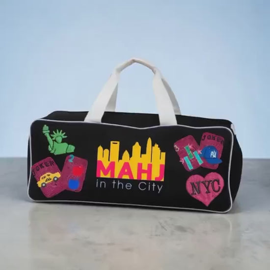 custom NYC Mahjong canvas duffel bag, New York theme, beaded handmade, bam dot crak, mahj club, personalized gift, girls game night bag,