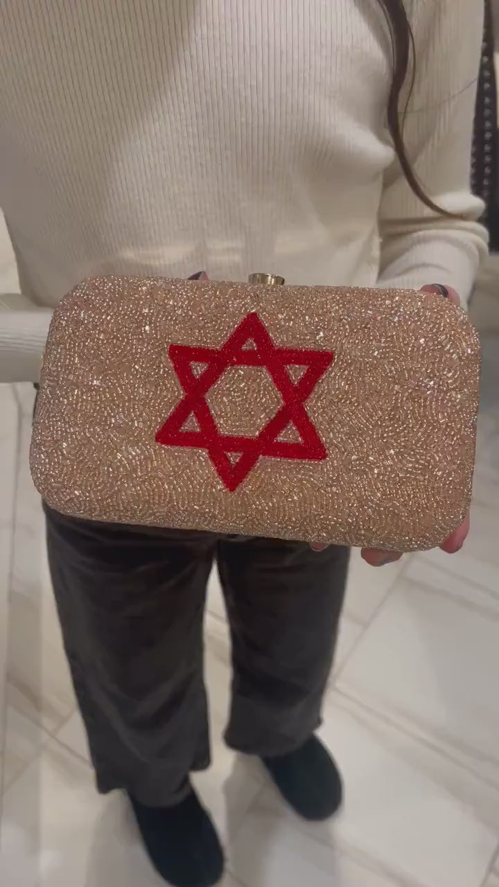 Custom beaded Israel October 7 box clutch, proud jew, flag clutch,Jewish star, am yisrael chai,evening wedding party clutch bag,gift for her