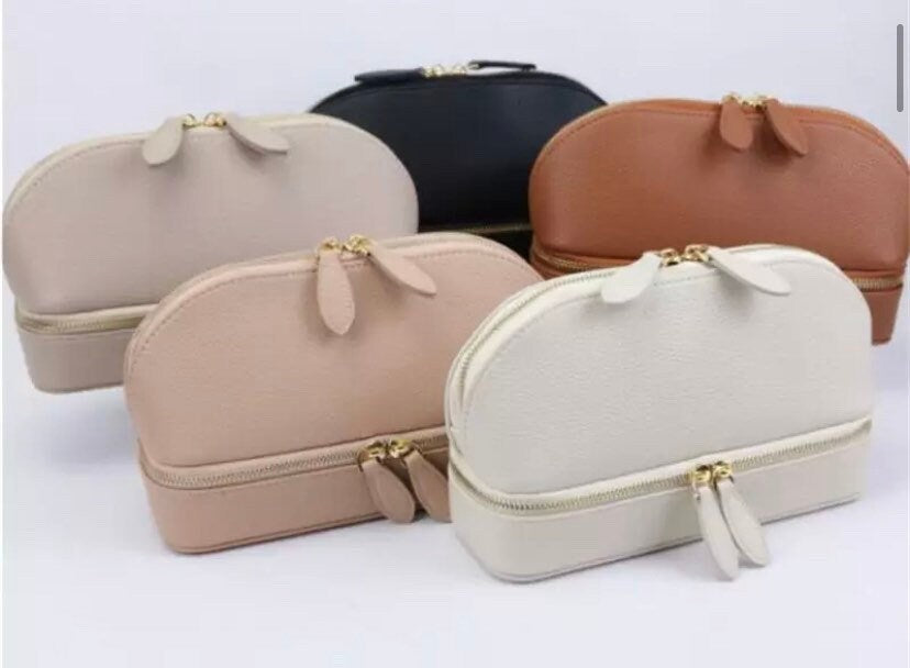 Custom Leather 2 in 1 Jewelry/Makeup Travel Bag