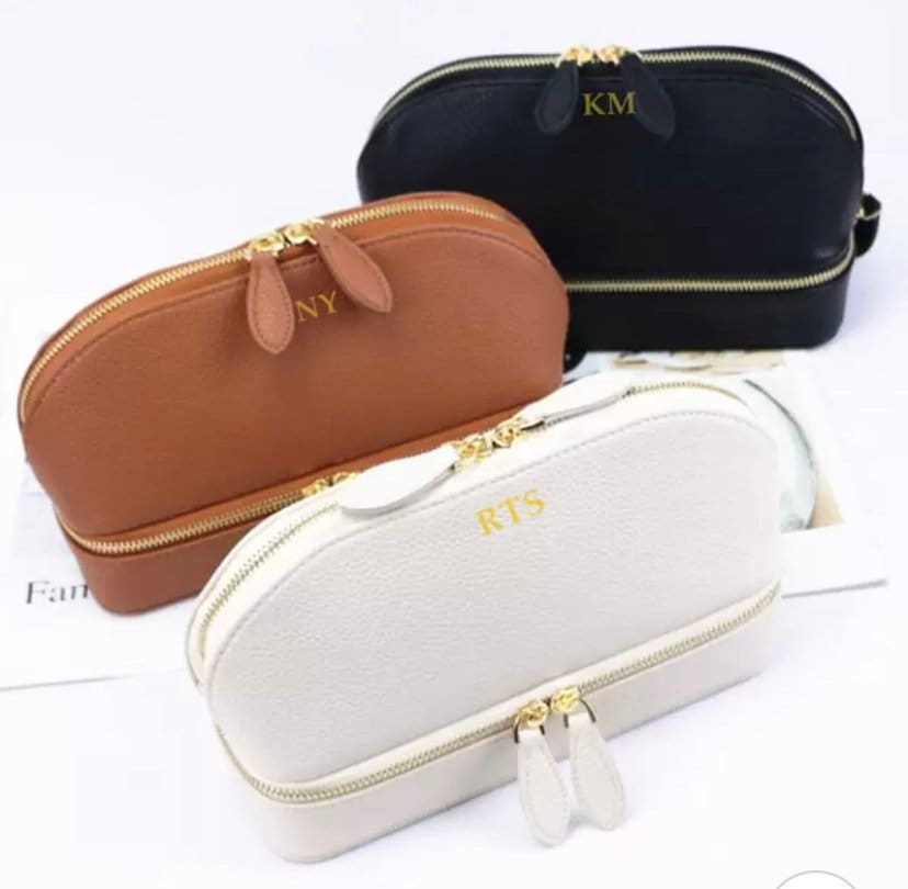 Custom Leather 2 in 1 Jewelry/Makeup Travel Bag