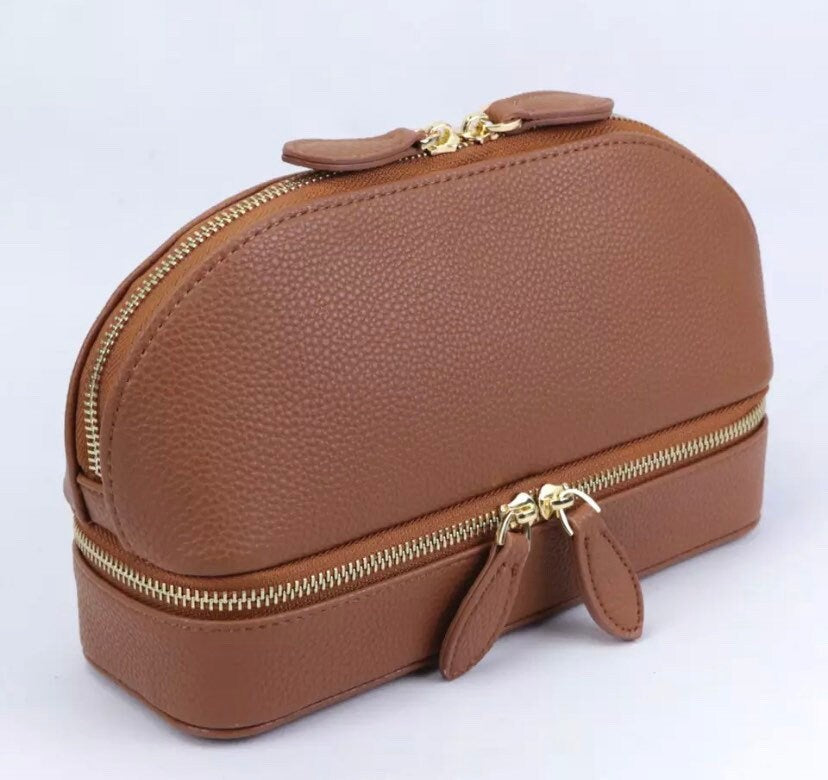 Custom Leather 2 in 1 Jewelry/Makeup Travel Bag