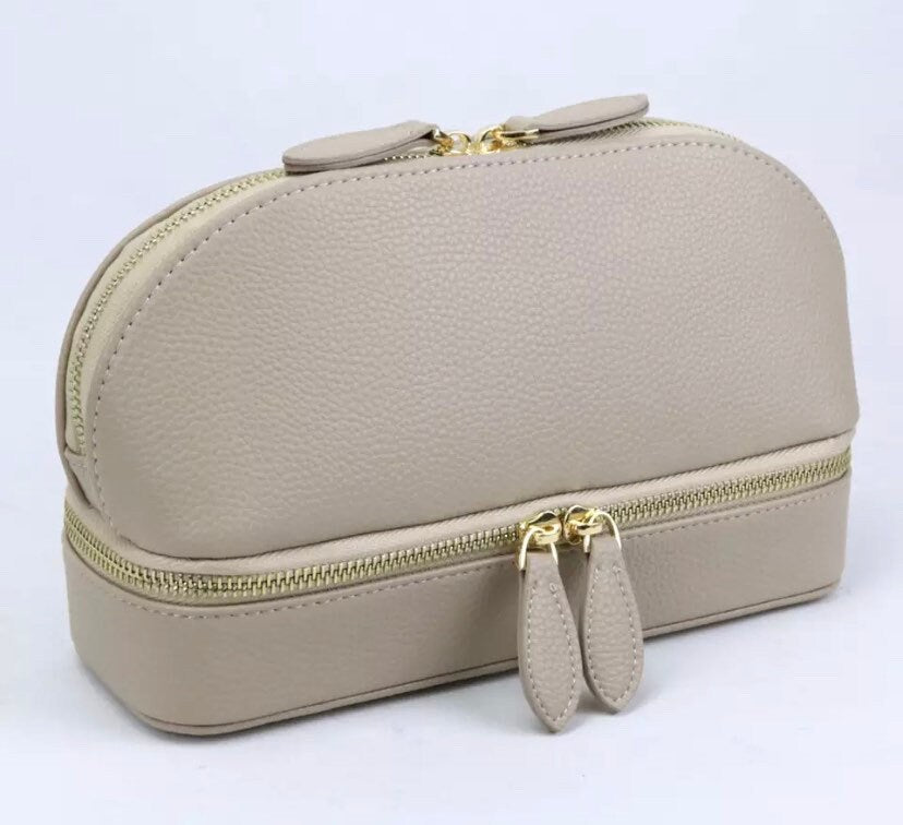 Custom Leather 2 in 1 Jewelry/Makeup Travel Bag